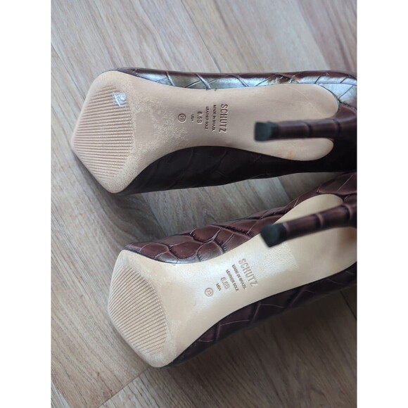 Schutz Maryana Crocodile Embossed Leather Stiletto Heel Boots Womens 8.5 - Picture 12 of 13